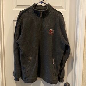 Lee Men's Gray Quarter-Zip Sweater with SF 49er logo.
